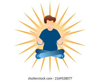 Young man who is meditating, he is calm in the lotus flower position
