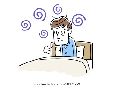 A young man who is not feeling good in the morning