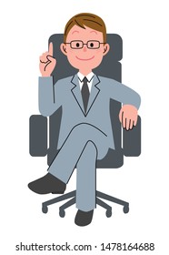 The young man who sits down on a chair with index finger