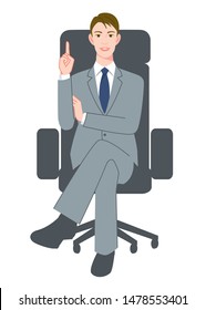 The young man who sits down on a chair with index finger