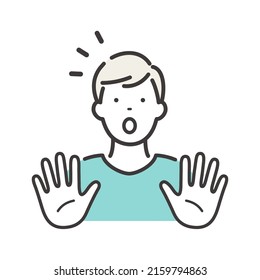 A young man who spreads her fingers and is surprised.