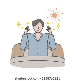 A young man who wakes up in the morning and feels good physically and mentally