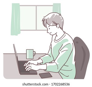 a young man who is working from home