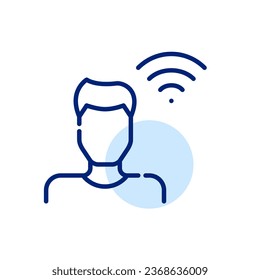 Young man and wi-fi symbol. Pixel perfect icon