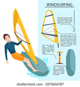 A young man windsurfing. Equipment for windsurfing.