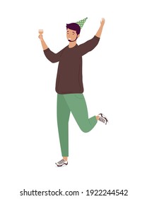 joven con copa de vino y sombrero celebrando el diseño de ilustración vectorial del personaje de cumpleaños