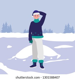 young man with winter clothes