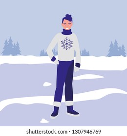 young man with winter clothes