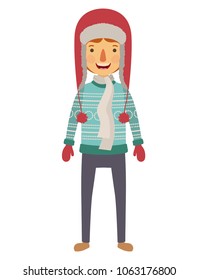 young man with winter clothes and hat