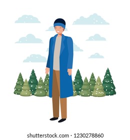 young man with winter clothes and winter pine avatar character