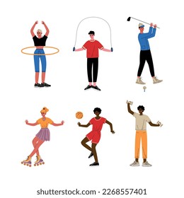 Young Man and Woman Athlete Doing Sport Vector Set