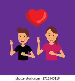Young man and woman characters in love.Conceptual vector illustration in flat style design.Isolated on background.