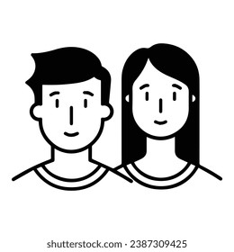 Young Man And Woman Couple Flat Icon Isolated On White Background