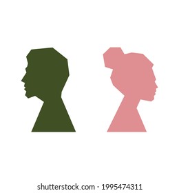 Young man and woman couple looking at each other color icon. Marriage, psychology, romance and relationship concept. Isolated symbol sign for: illustration, logo, design, web, dev, ui. Vector EPS 10