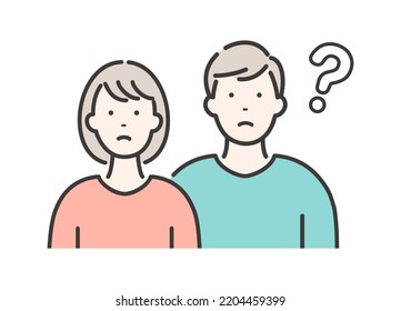 Young man and woman couple. Questioning expression.