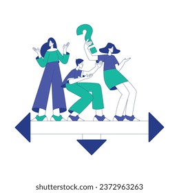 Young Man and Woman at the Crossroads Think of Direction to Go Vector Illustration