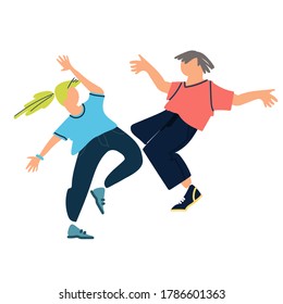 Young man and woman dancing, having fun. Professional dance, party, dancing off concepts. Vector illustration in flat style. Isolated on white background