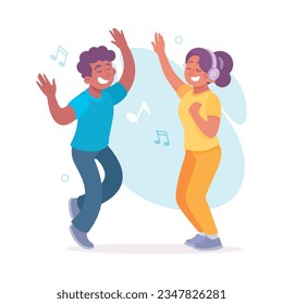 Young Man and Woman Dancing to Music Moving Body Vector Illustration