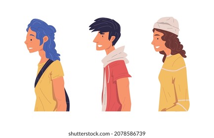 Young Man and Woman of Different Subculture in Hoodie and Cap Side View Vector Set