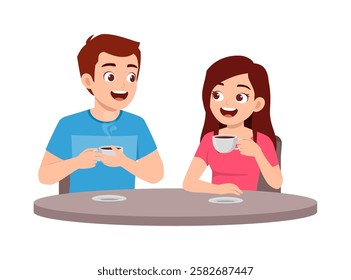 young man and young woman drinking coffee and talking