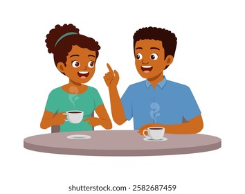 young man and young woman drinking coffee and talking