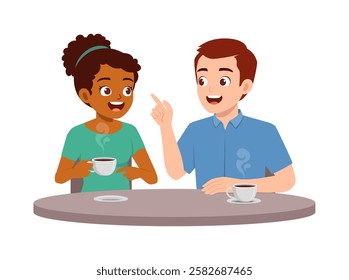 young man and young woman drinking coffee and talking