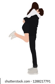 Young man and woman embracing each other affectionately. Sweet couple vector style in white background.