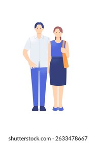 Young man and woman going out. Vector illustration of a couple on a summer date.