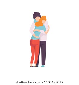 Young Man and Woman Hugging Lovingly, Happy Romantic Couple in Love Vector Illustration