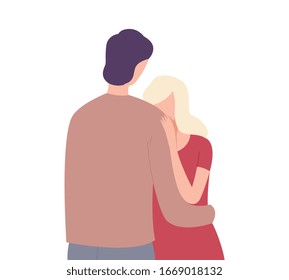 Young Man and Woman Hugging , People Trying to Save Love and Friendship Flat Vector Illustration