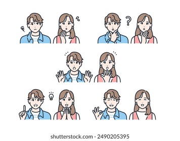 young man and woman Icon Facial Expression Set Material