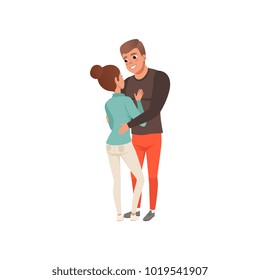 Young man and woman looking at each other and embracing, couple in love vector Illustration