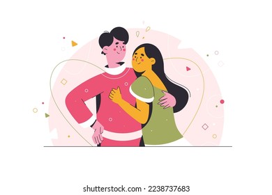 Young man and woman lover hugging with love. Romantic lovers for valentine's day. Couple sharing and caring love. Family. In love. Dating.