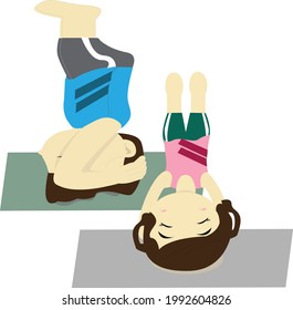 Hombre y mujer joven está practicando yoga para la cabeza, haciendo ejercicio de yoga sirsasana 