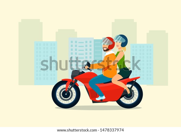 Young Man Woman Ride Motorcycle Vector Stock Vector (Royalty Free ...