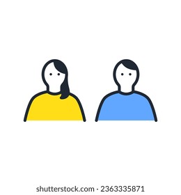 Young man and woman simple vector icon illustration set material