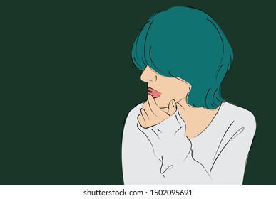 The young man or woman is sitting, staring at something, The girl is thinking about something, Modern illustrations
