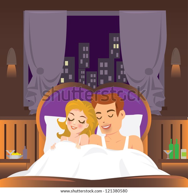 Young Man Woman Sleeping Bed Couple Stock Vector Royalty Free 121380580 Shutterstock