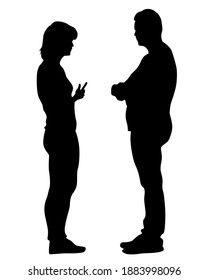 Young man and woman are standing next to each other. Isolated silhouette on a white background