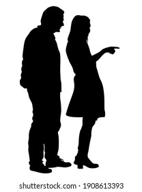 Young man and woman are standing next to each other. Isolated silhouette on a white background