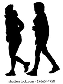 Young man and woman are standing next to each other. Isolated silhouette on a white background