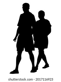 Young man and woman are standing next to each other. Isolated silhouette on a white background