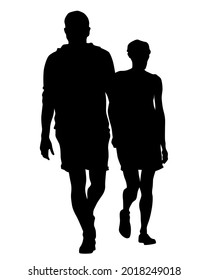 Young man and woman are standing next to each other. Isolated silhouette on a white background