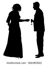 Young man and woman are standing next to each other. Isolated silhouette on a white background