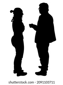 Young man and woman are standing next to each other. Isolated silhouette on a white background