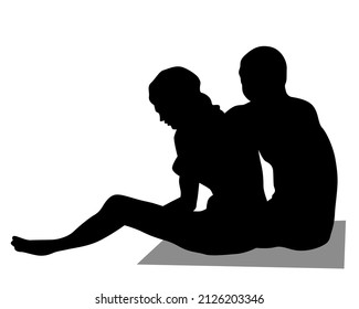 Young man and woman are standing next to each other. Isolated silhouette on a white background