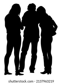 Young man and woman are standing next to each other. Isolated silhouette on a white background