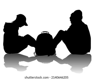 Young man and woman are standing next to each other. Isolated silhouette on a white background