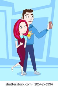Young Man And Woman Taking Selfie Photo On Smart Phone Camera Together
