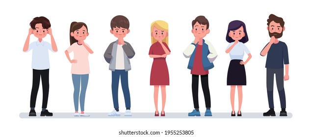 A young man and a woman thinking Flat vector picture